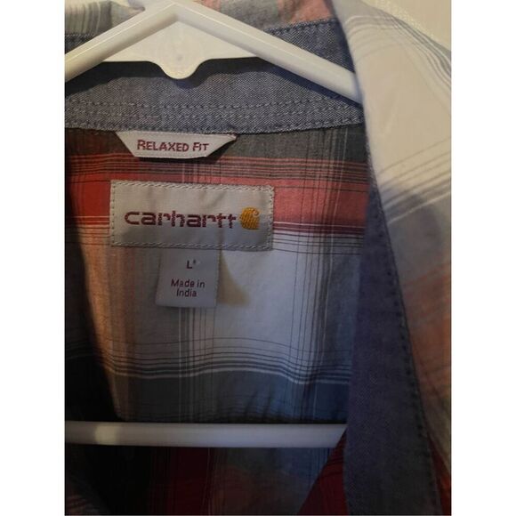 Carhartt Mens Multicolor Plaid Relaxed Fit Short Sleeve Button-Up Shirt Large pe - Picture 11 of 13